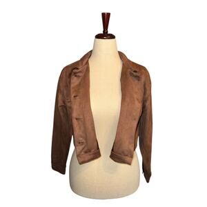 Stoosh women’s brown faux suede microfiber cropped shirt jacket sz m